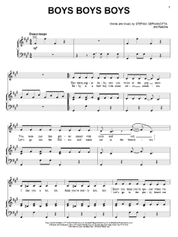page one of Boys Boys Boys (Piano, Vocal & Guitar Chords (Right-Hand Melody))