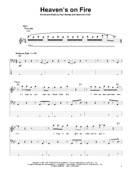 page one of Heaven's On Fire (Bass Guitar Tab)
