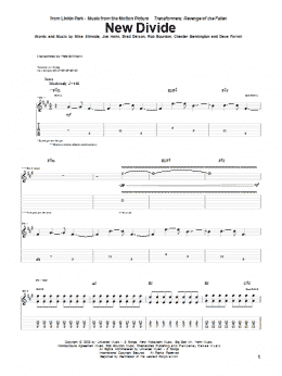 page one of New Divide (Guitar Tab)