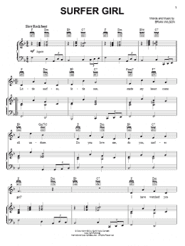 page one of Surfer Girl (Piano, Vocal & Guitar Chords (Right-Hand Melody))