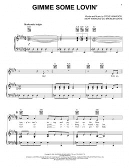 page one of Gimme Some Lovin' (Piano, Vocal & Guitar Chords (Right-Hand Melody))