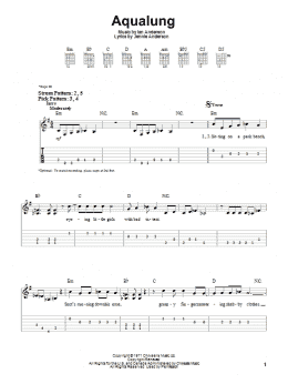 page one of Aqualung (Easy Guitar Tab)