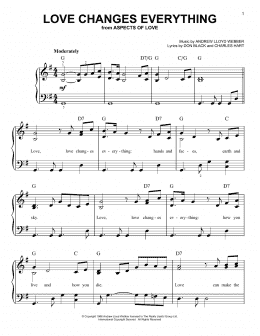 page one of Love Changes Everything (from Aspects of Love) (Easy Piano)