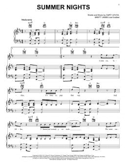 page one of Summer Nights (Piano, Vocal & Guitar Chords (Right-Hand Melody))