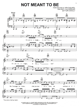 page one of Not Meant To Be (Piano, Vocal & Guitar Chords (Right-Hand Melody))