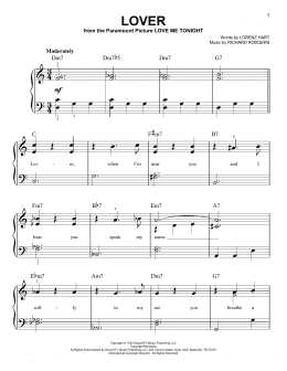 page one of Lover (Easy Piano)
