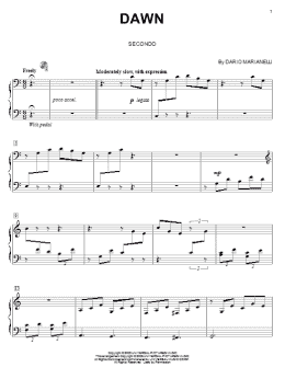 page one of Dawn (from Pride And Prejudice) (arr. Carol Klose) (Piano Duet)