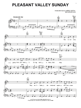 page one of Pleasant Valley Sunday (Piano, Vocal & Guitar Chords (Right-Hand Melody))