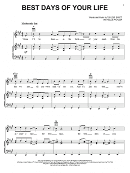 page one of Best Days Of Your Life (Piano, Vocal & Guitar Chords (Right-Hand Melody))