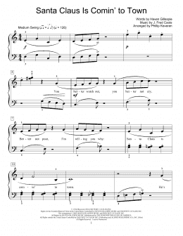 page one of Santa Claus Is Comin' To Town (arr. Phillip Keveren) (Educational Piano)