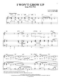 page one of I Won't Grow Up (Piano & Vocal)