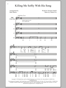 page one of Killing Me Softly With His Song (arr. Deke Sharon) (SATB Choir)