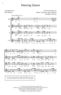 page one of Dancing Queen (arr. Deke Sharon) (SSAA Choir)