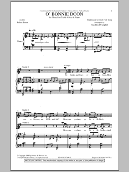 page one of O' Bonnie Doon (3-Part Treble Choir)