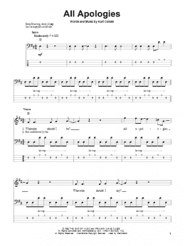 page one of All Apologies (Bass Guitar Tab)