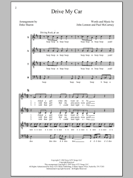 page one of Drive My Car (SATB Choir)