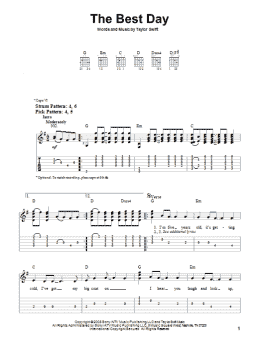 page one of The Best Day (Easy Guitar Tab)