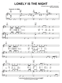page one of Lonely Is The Night (Piano, Vocal & Guitar Chords (Right-Hand Melody))