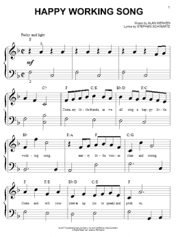 page one of Happy Working Song (from Enchanted) (Big Note Piano)