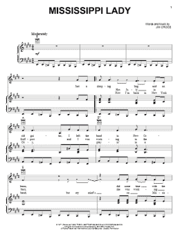 page one of Mississippi Lady (Piano, Vocal & Guitar Chords (Right-Hand Melody))
