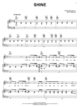 page one of Shine (Piano, Vocal & Guitar Chords (Right-Hand Melody))