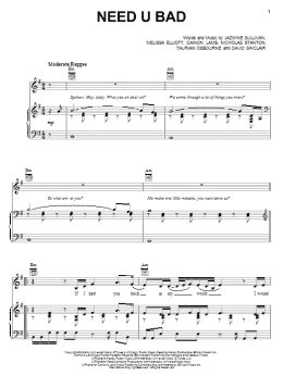page one of Need U Bad (Piano, Vocal & Guitar Chords (Right-Hand Melody))