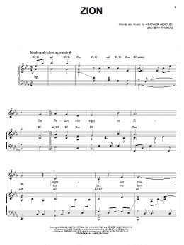 page one of Zion (Piano, Vocal & Guitar Chords (Right-Hand Melody))