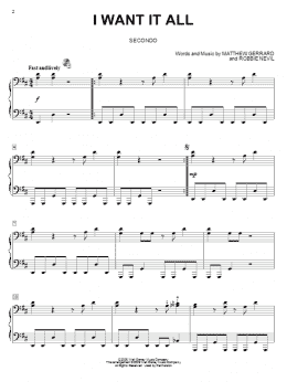 page one of I Want It All (Piano Duet)