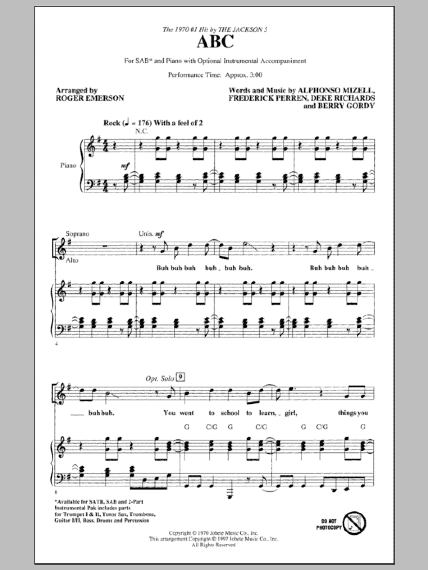 ABC (arr. Roger Emerson) (SAB Choir)