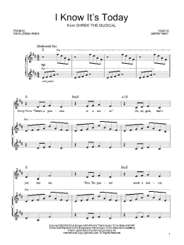 page one of I Know It's Today (Piano, Vocal & Guitar Chords (Right-Hand Melody))
