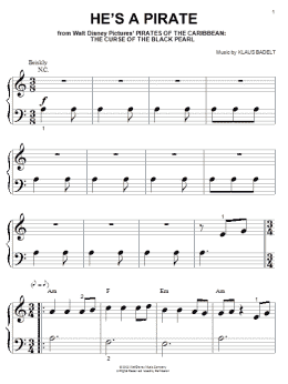 page one of He's A Pirate (from Pirates Of The Caribbean: The Curse of the Black Pearl) (Big Note Piano)