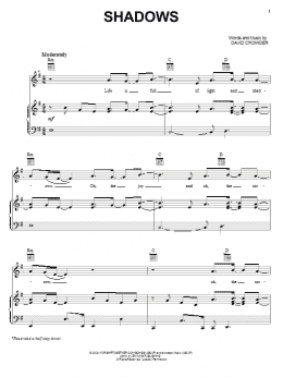 page one of Shadows (Piano, Vocal & Guitar Chords (Right-Hand Melody))