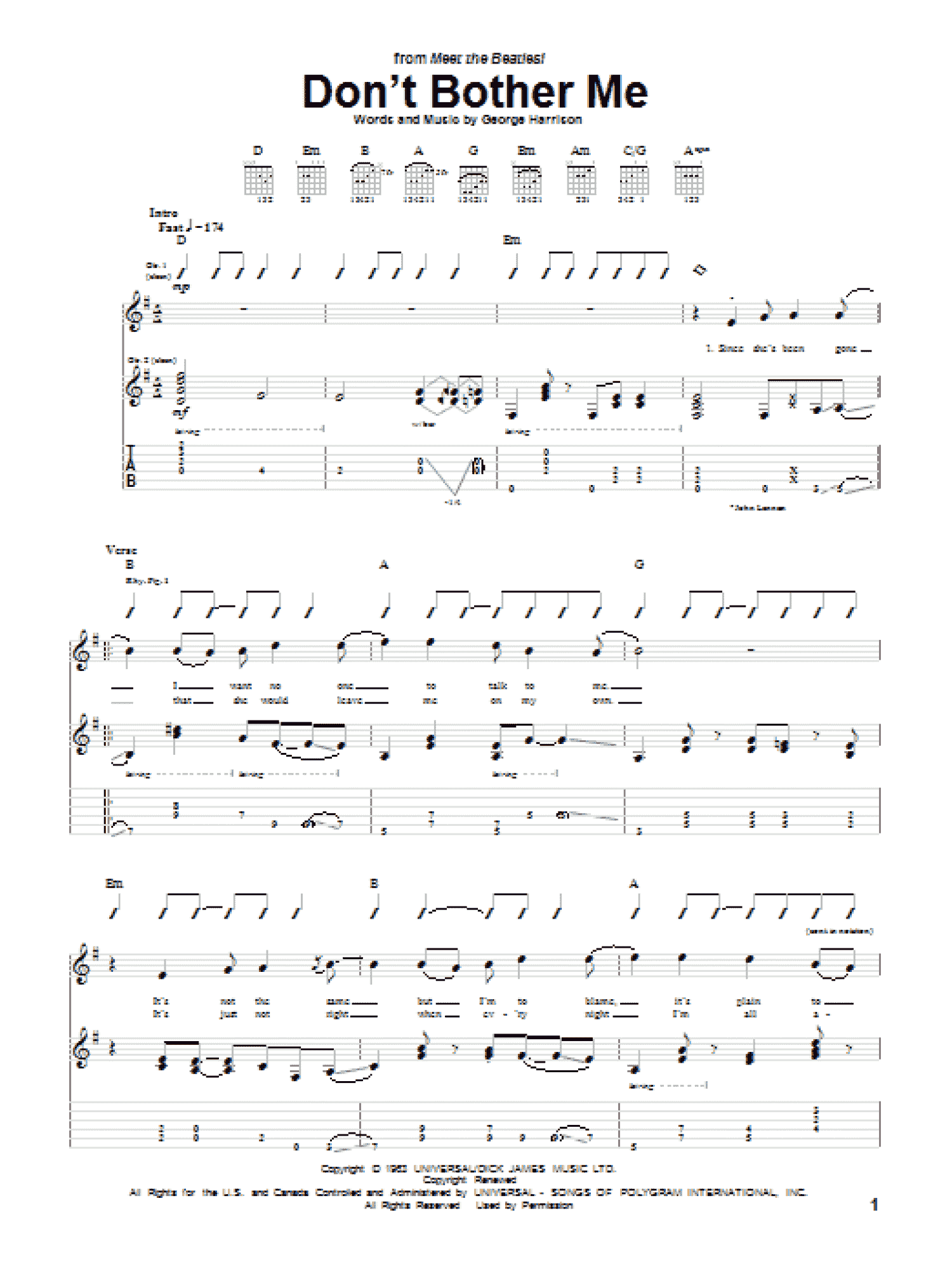Don't Bother Me (Guitar Tab)