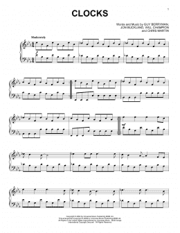 page one of Clocks (Piano Solo)