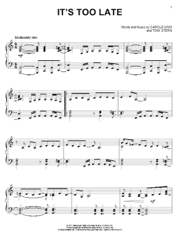 page one of It's Too Late (Piano Solo)