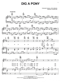page one of Dig A Pony (Piano, Vocal & Guitar Chords (Right-Hand Melody))