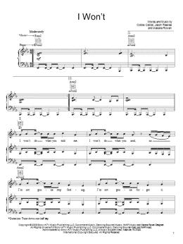 page one of I Won't (Piano, Vocal & Guitar Chords (Right-Hand Melody))