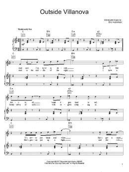 page one of Outside Villanova (Piano, Vocal & Guitar Chords (Right-Hand Melody))