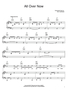 page one of All Over Now (Piano, Vocal & Guitar Chords (Right-Hand Melody))