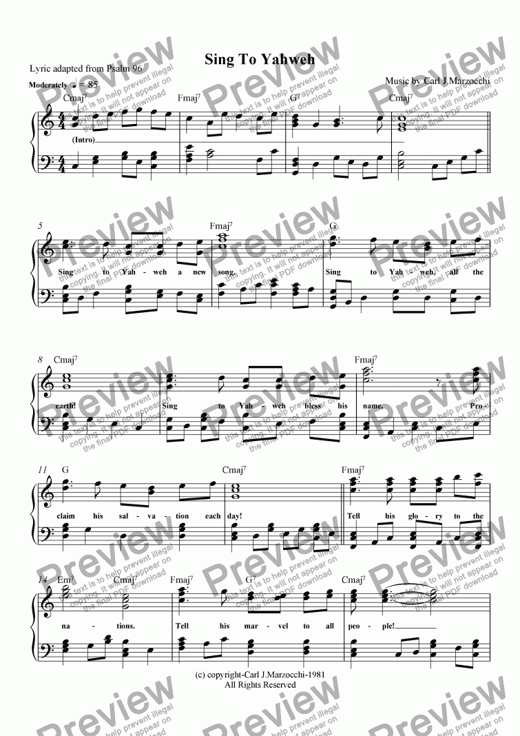 page one of Sing To Yahweh