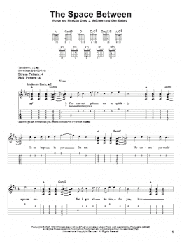 page one of The Space Between (Easy Guitar Tab)