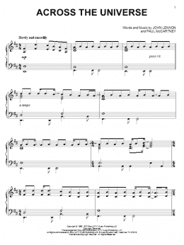 page one of Across The Universe (Piano Solo)