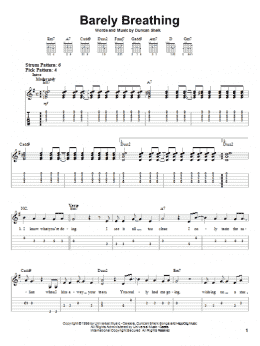 page one of Barely Breathing (Easy Guitar Tab)