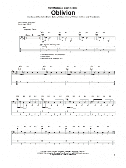 page one of Oblivion (Bass Guitar Tab)