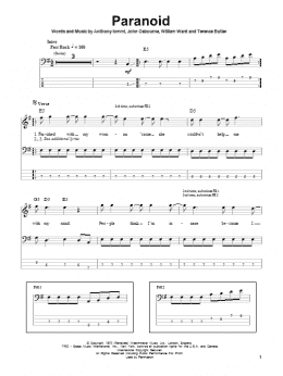 page one of Paranoid (Bass Guitar Tab)
