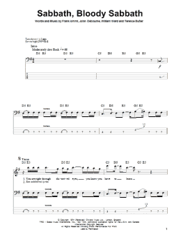 page one of Sabbath, Bloody Sabbath (Bass Guitar Tab)