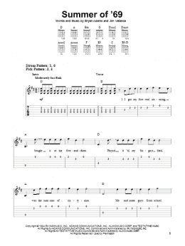 page one of Summer Of '69 (Easy Guitar Tab)