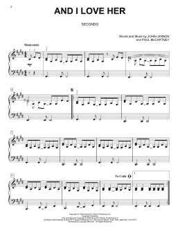 page one of And I Love Her (Piano Duet)