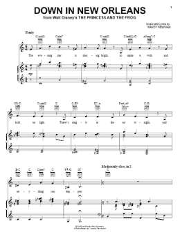 page one of Down In New Orleans (from The Princess and the Frog) (Piano, Vocal & Guitar Chords (Right-Hand Melody))