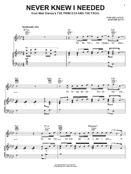 page one of Never Knew I Needed (Piano, Vocal & Guitar Chords (Right-Hand Melody))